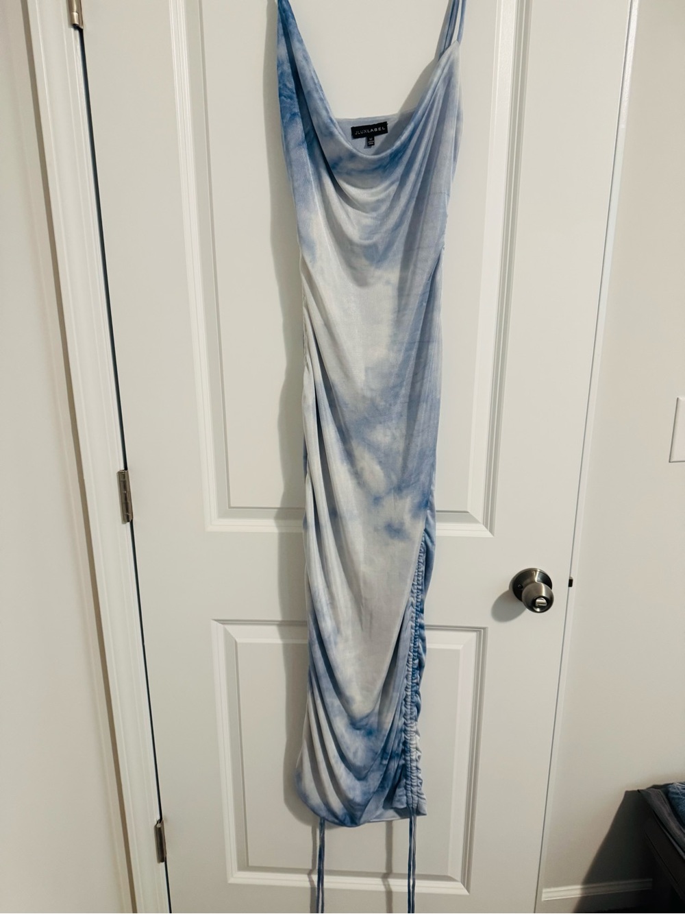 JLUXLABEL Blue and White Tie-Dye Cowl Neck Maxi Dress